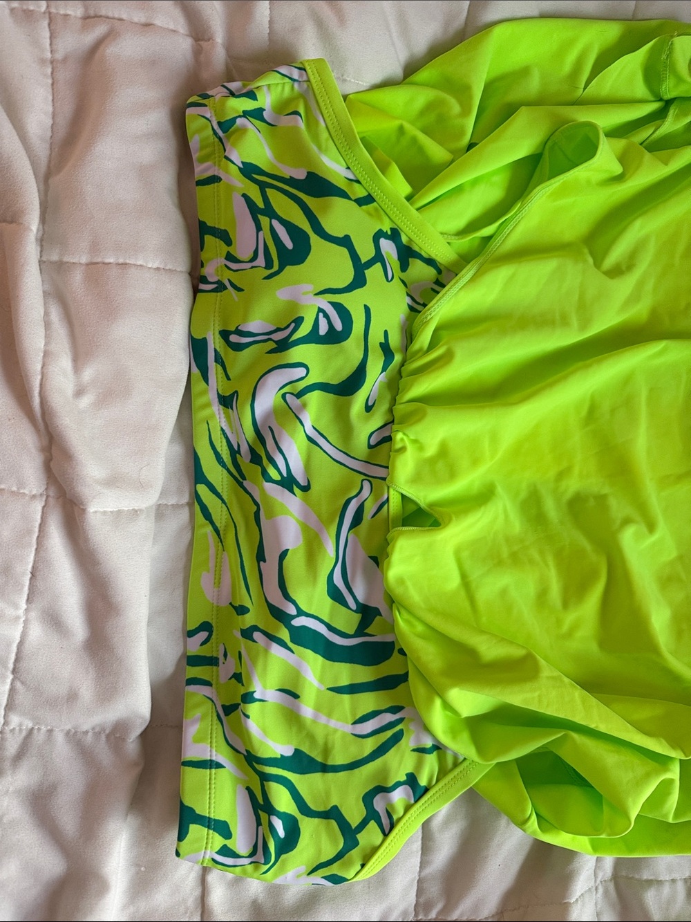 Neon Lime Camisole Swim Tank Patterned Cups - Picture 2 of 3
